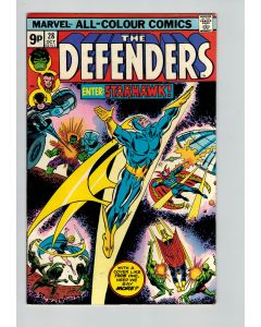 Defenders (1972) #  28 UK Price (7.0-FVF) (1162701) 1st FULL Starhawk appearance