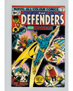 Defenders (1972) #  28 UK Price (7.0-FVF) (1985546) 1st FULL Starhawk appearance
